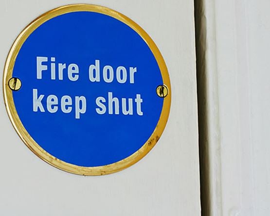 Sign on fire door
