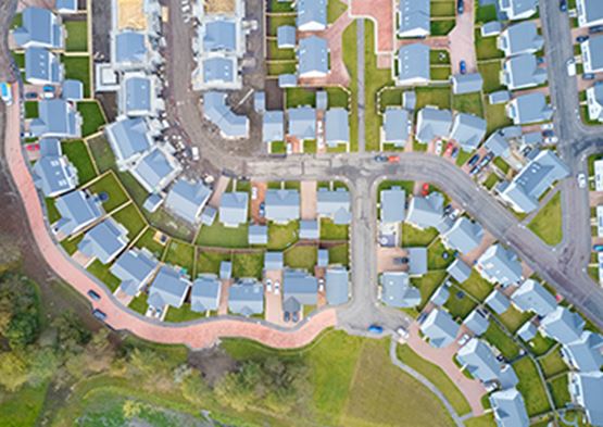 Aerial view of roofs in a housing estate