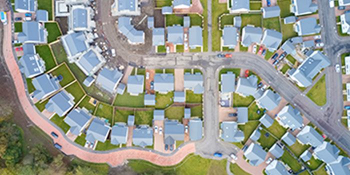 Aerial view of roofs in a housing estate