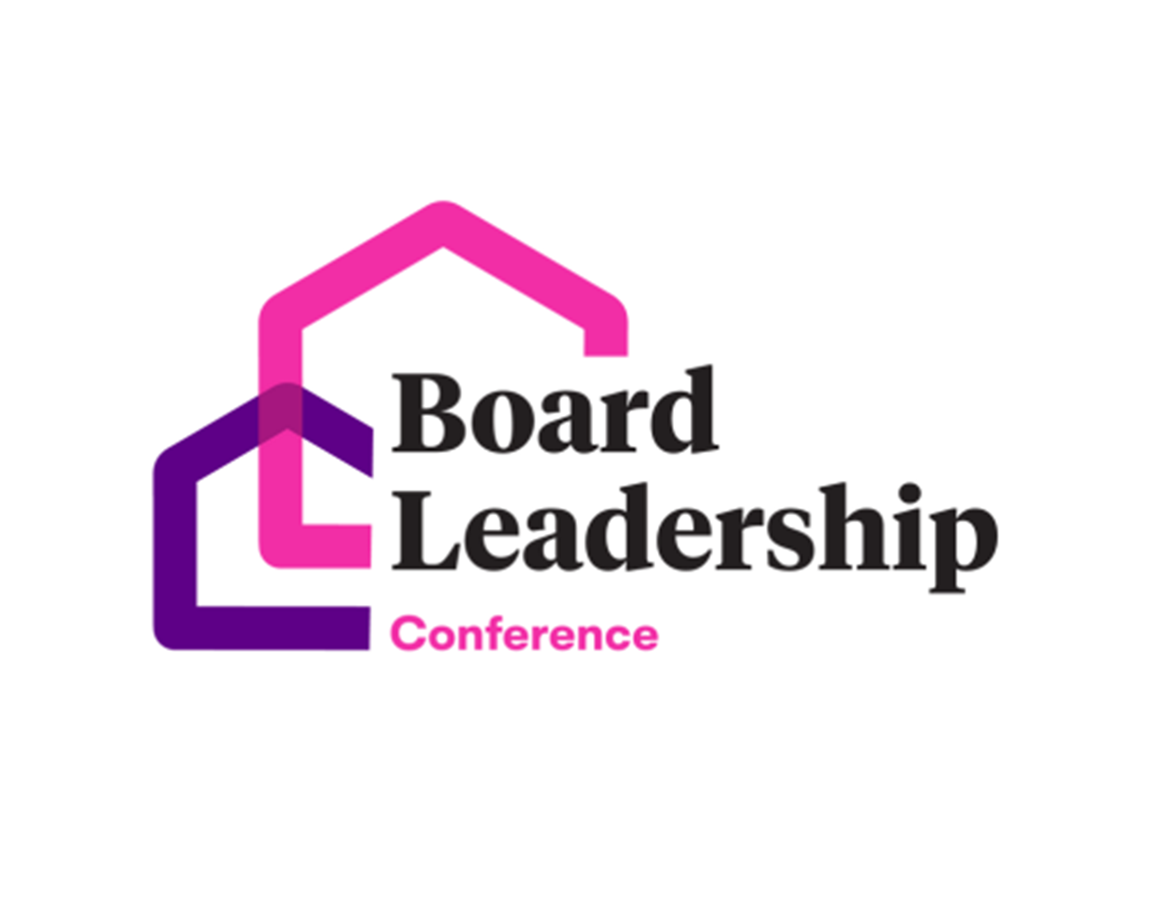 Logo for the Board Leadership Conference featuring bold text alongside two house icons