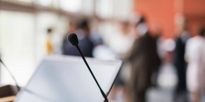 View of a corporate event form a lecturn