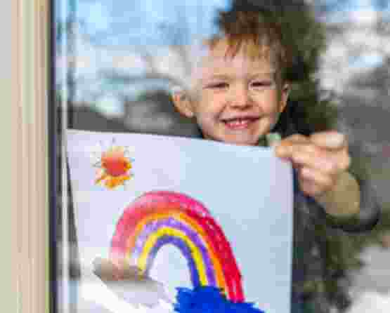 Coronavirus header boy with rainbow poster