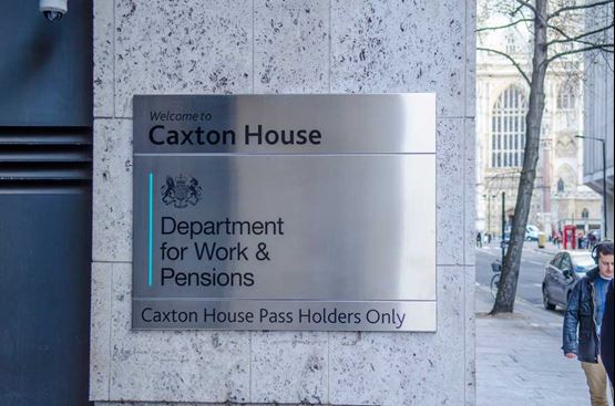Sign on exterior of building marks offices of the department for work and pensions