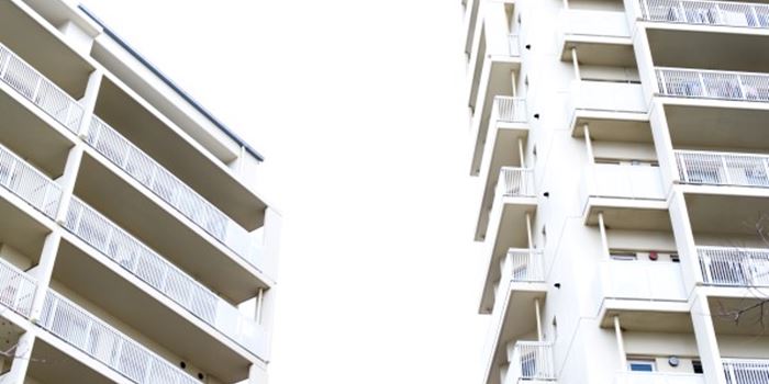 Looking up at two blocks of flats