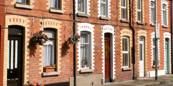 Line of redbrick terraced houses