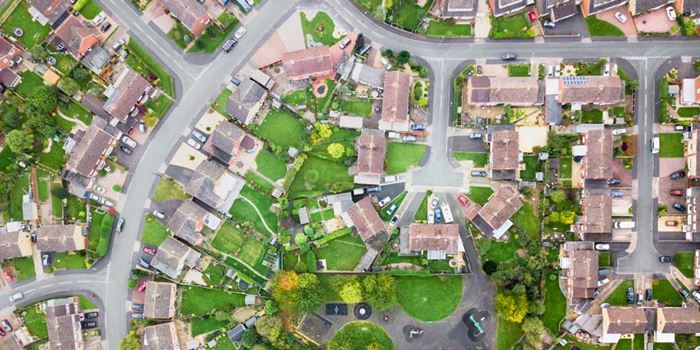 Birds eye view of residential area