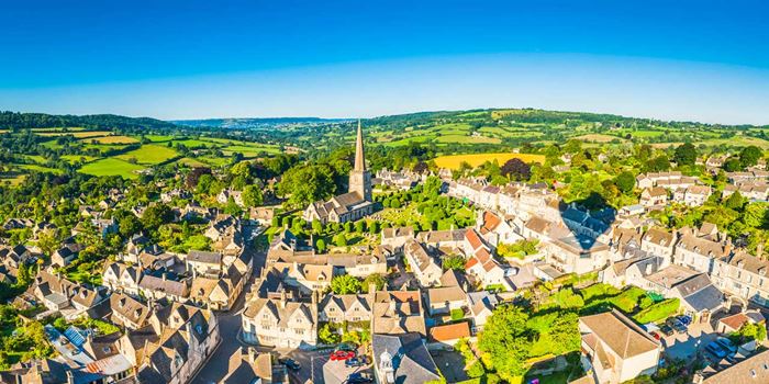 Areal view of village and sky above it