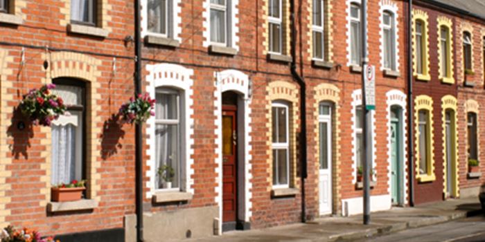 A line of red-bricked terraced houses